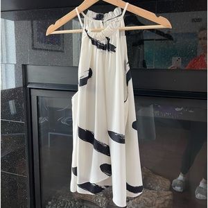 Joie Black and White sleeveless floaty dressy top with button L